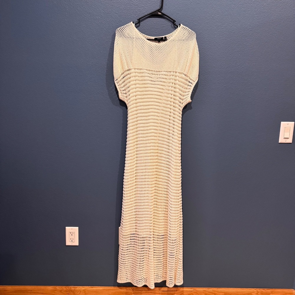 Theory‎ Cream Mesh Knit Maxi Dress with Lining - Size Large